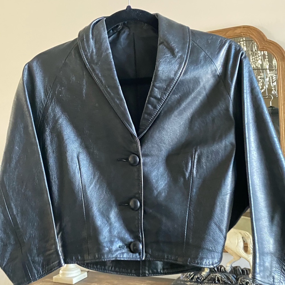 Vintage black leather cropped jacket! Joey Baker made… no size, but fits like S